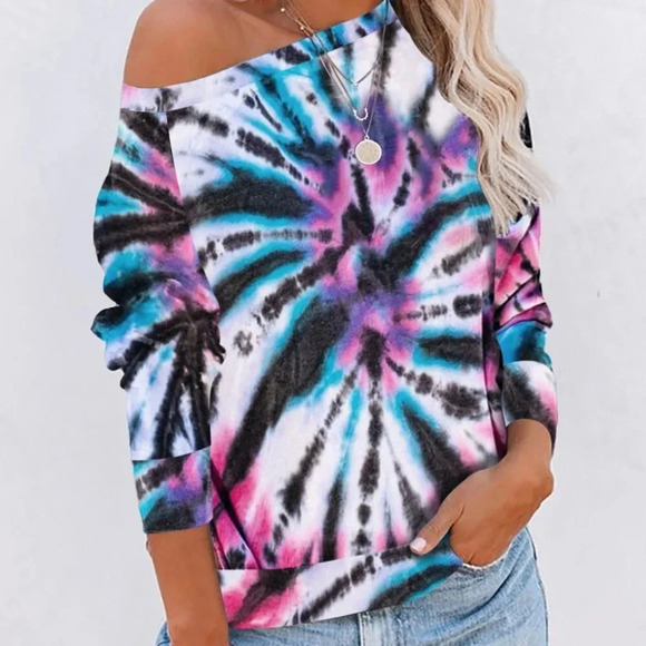 TIE DYE NEW WOMENS TOP SHIRT WHITE PINK DALL CASUAL WINTER SWEATSHIRT SIZE S - Picture 6 of 7